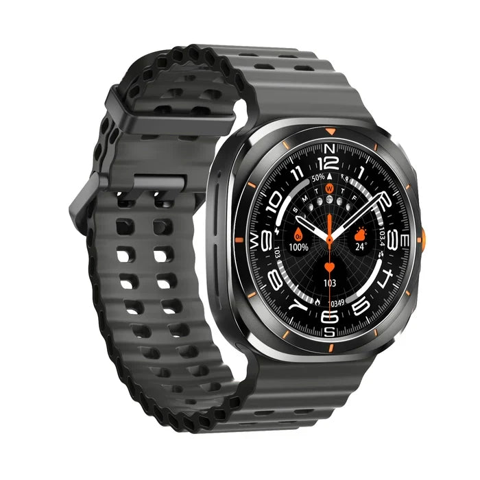 Samsung Smart Watch Ultra Black Edition by ELLORA TECH showing sleek black design with digital display and fitness tracking features.