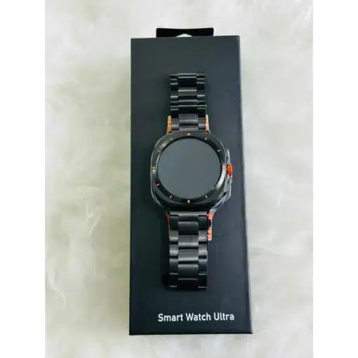 Samsung Galaxy Watch Ultra and A9 Pro LED Screen AirPods by LAMPARCO, showcasing sleek smart watch and wireless earbuds on a white background.