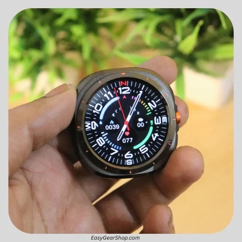 Black Samsung Smart Watch Ultra by ELLORA TECH with sleek display and modern design, shown on a white background.