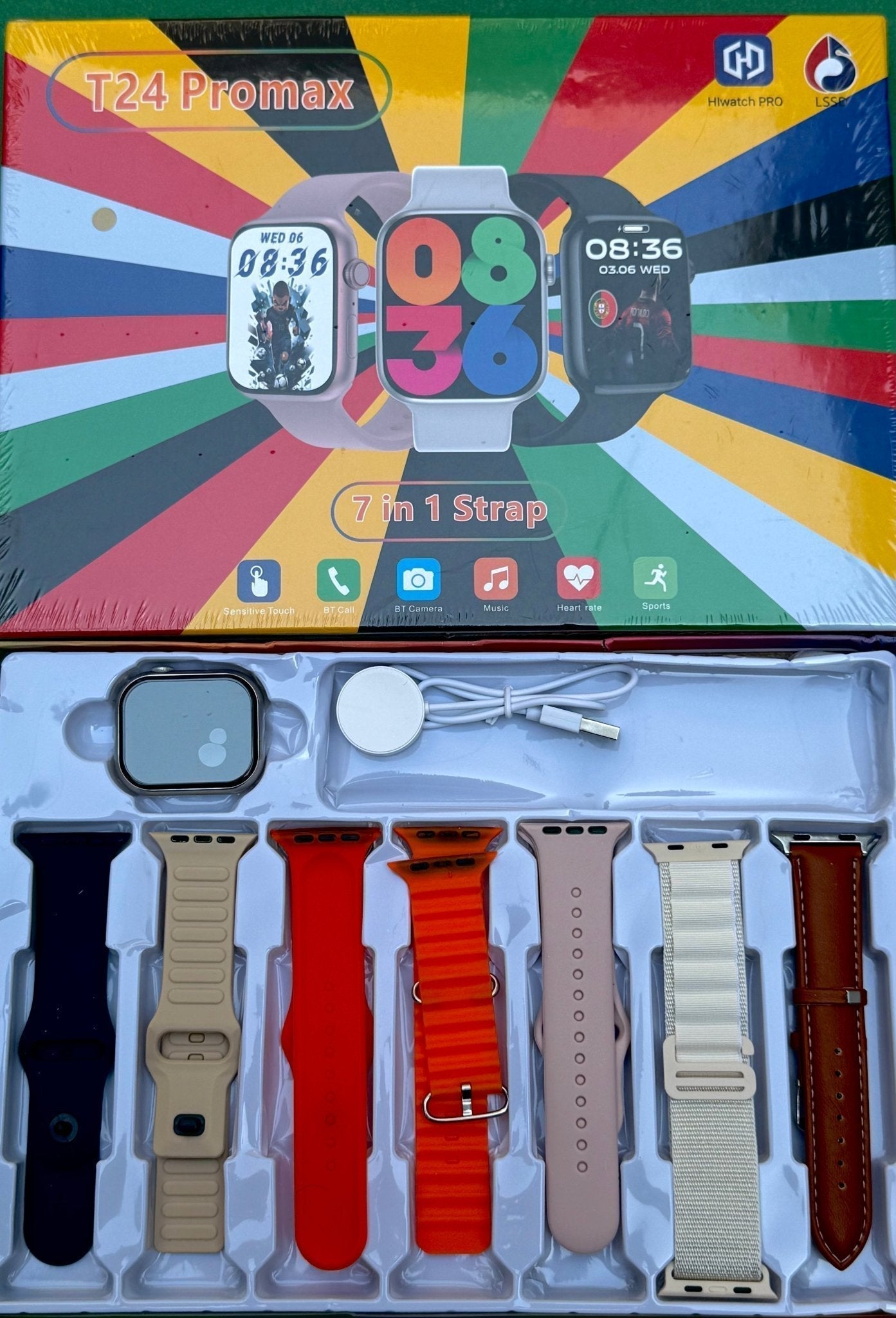 T24 Pro Max Smart Watch 7 - in - 1 Straps [ Leather Strap ] - My Store