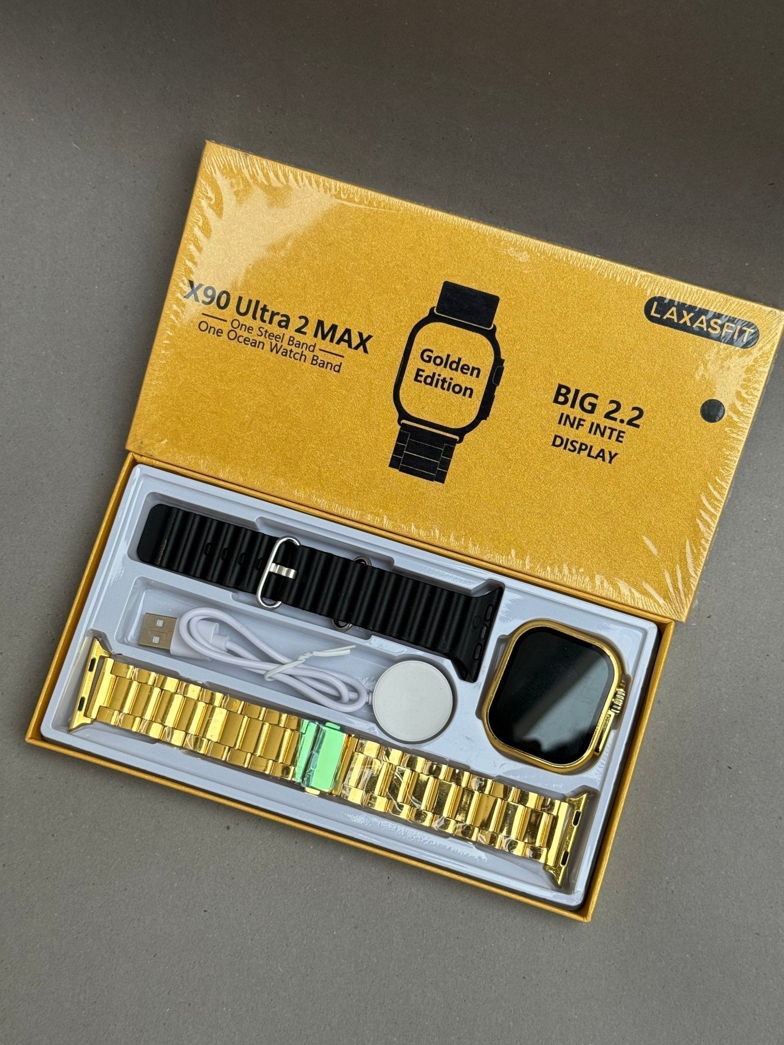 X90 Ultra 2 Golden Watch + Airpods Pro 2 [ANC + Buzzer Active!] - My Store